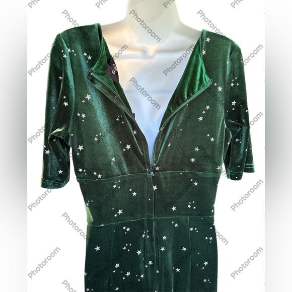 Collectif Trixie Rich Emerald Green Velvet Pencil Dress - L US14 UK10 - Picture 4 of 6